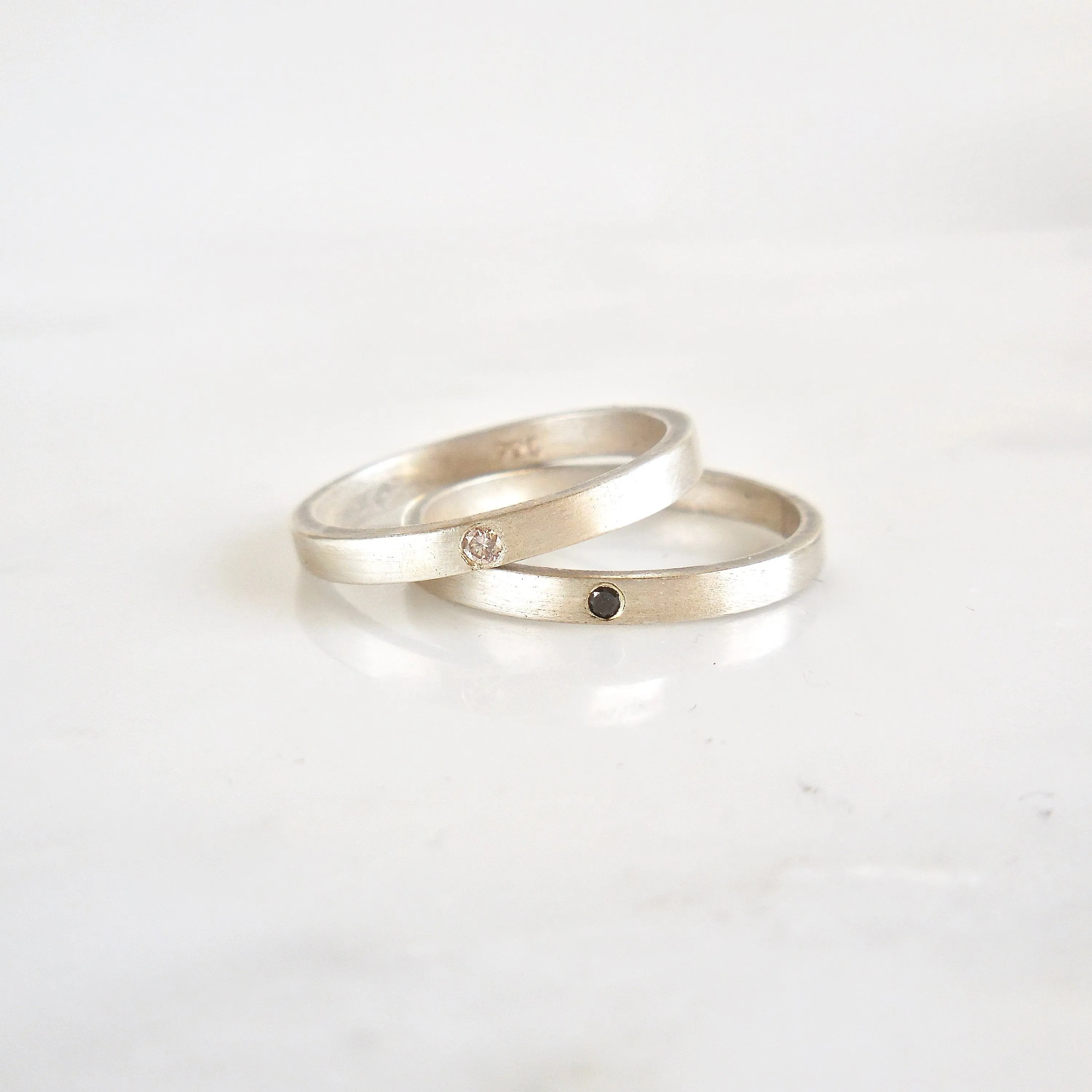 Silver Diamond Stack Ring - Sterling Silver Diamond Bands - Affordable Diamond Bands