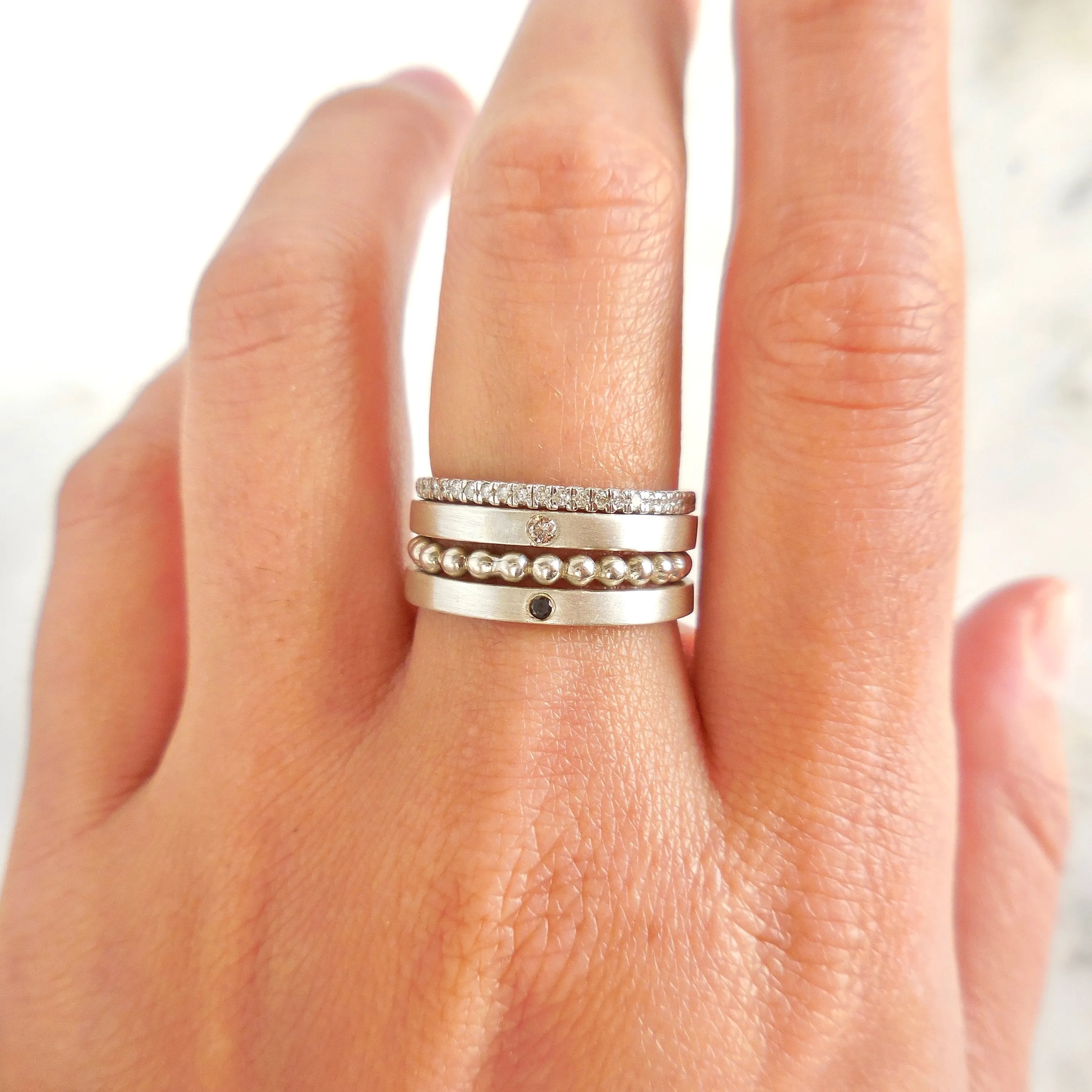 Silver Diamond Stack Ring - Sterling Silver Diamond Bands - Affordable Diamond Bands