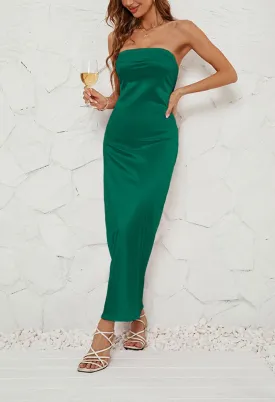 Slinky Silky Bandeau Satin Midi Mermaid Mem Cocktail Dress