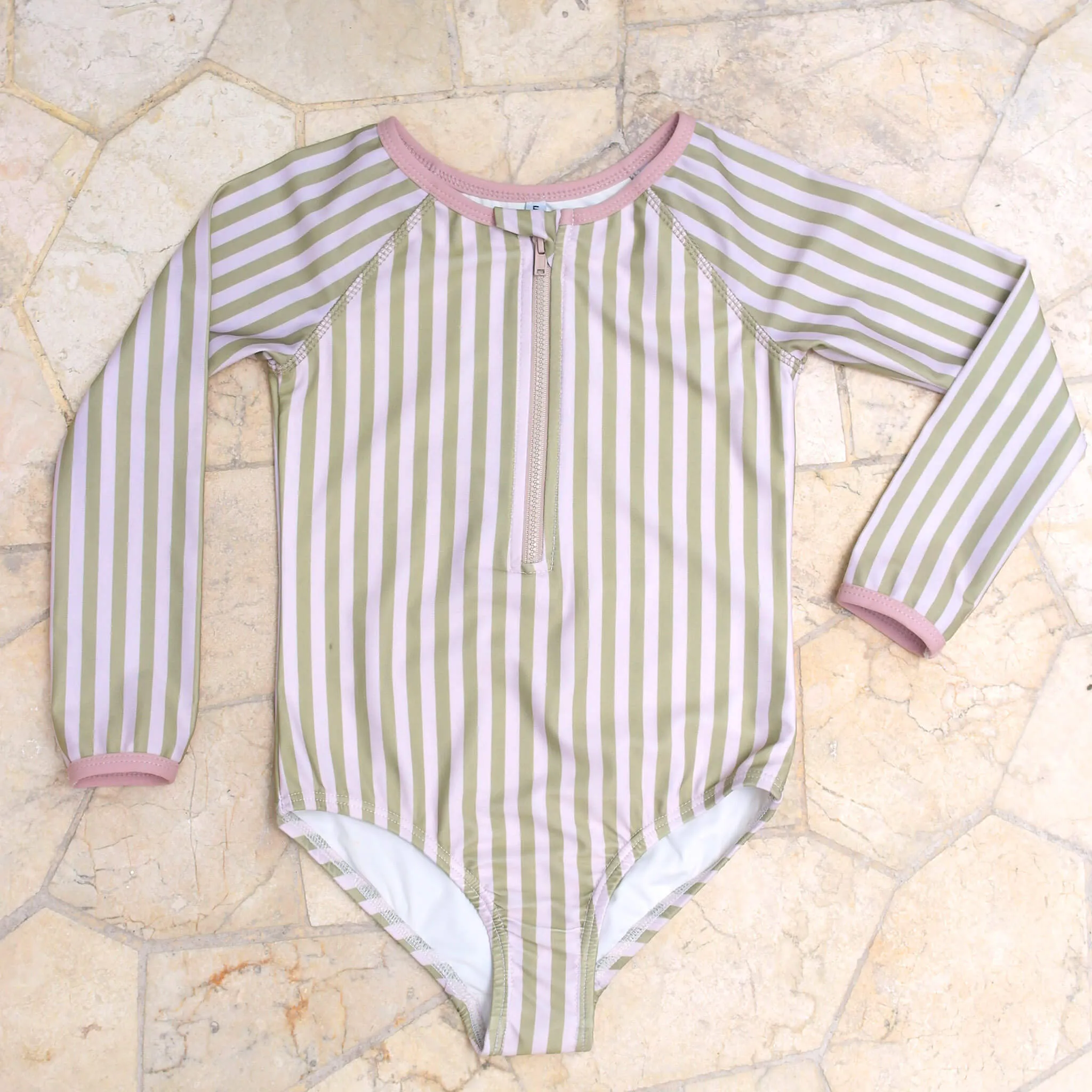 Striped Long Sleeve Swimsuit-size up