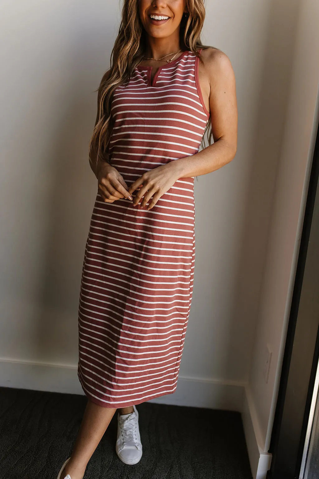 Striped Midi Dress - Cherry Blossom