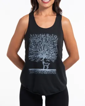 Super Soft Cotton Womens Bambi Tree Tank Top in Black