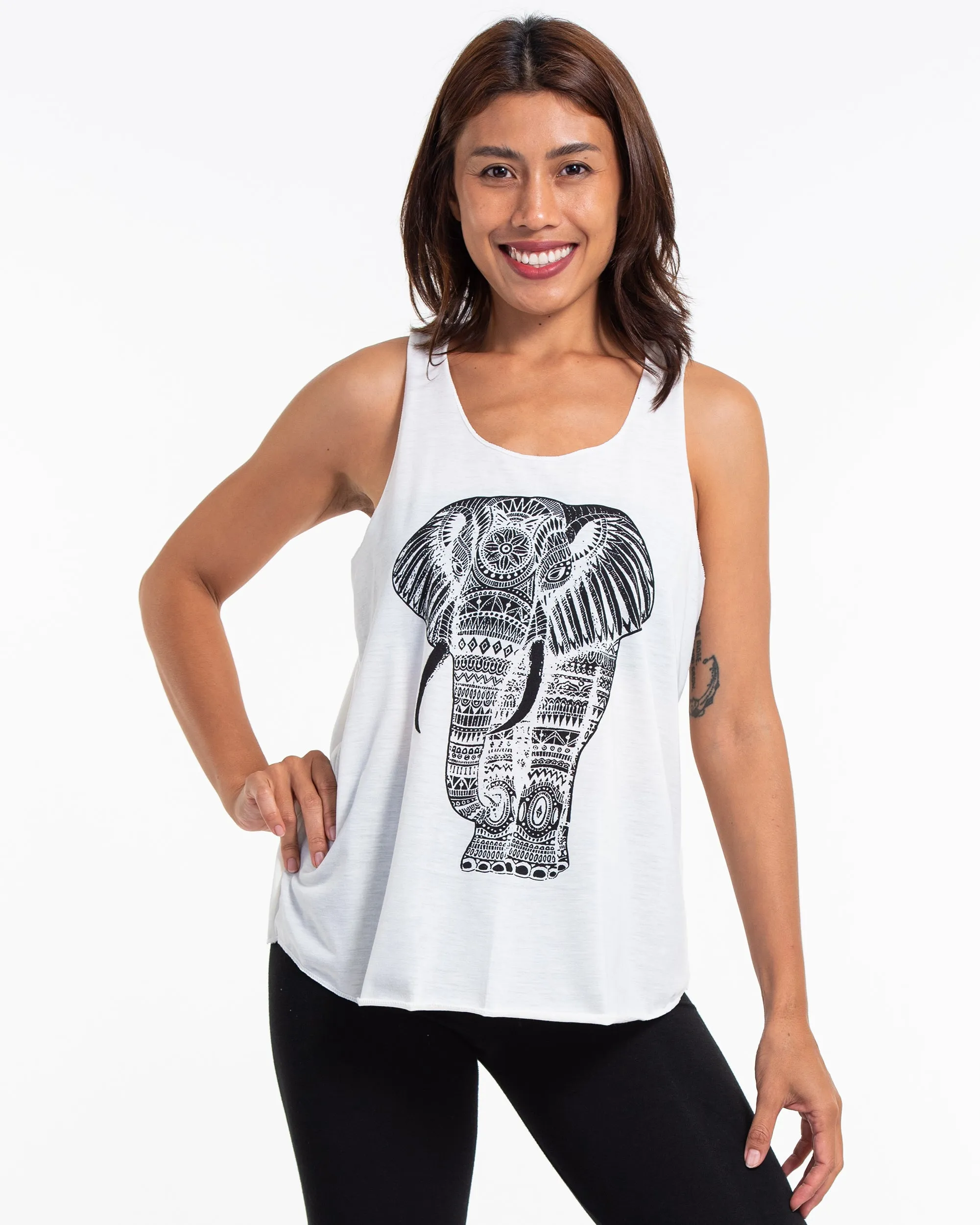 Super Soft Cotton Womens Regal Elephant Tank Top in White