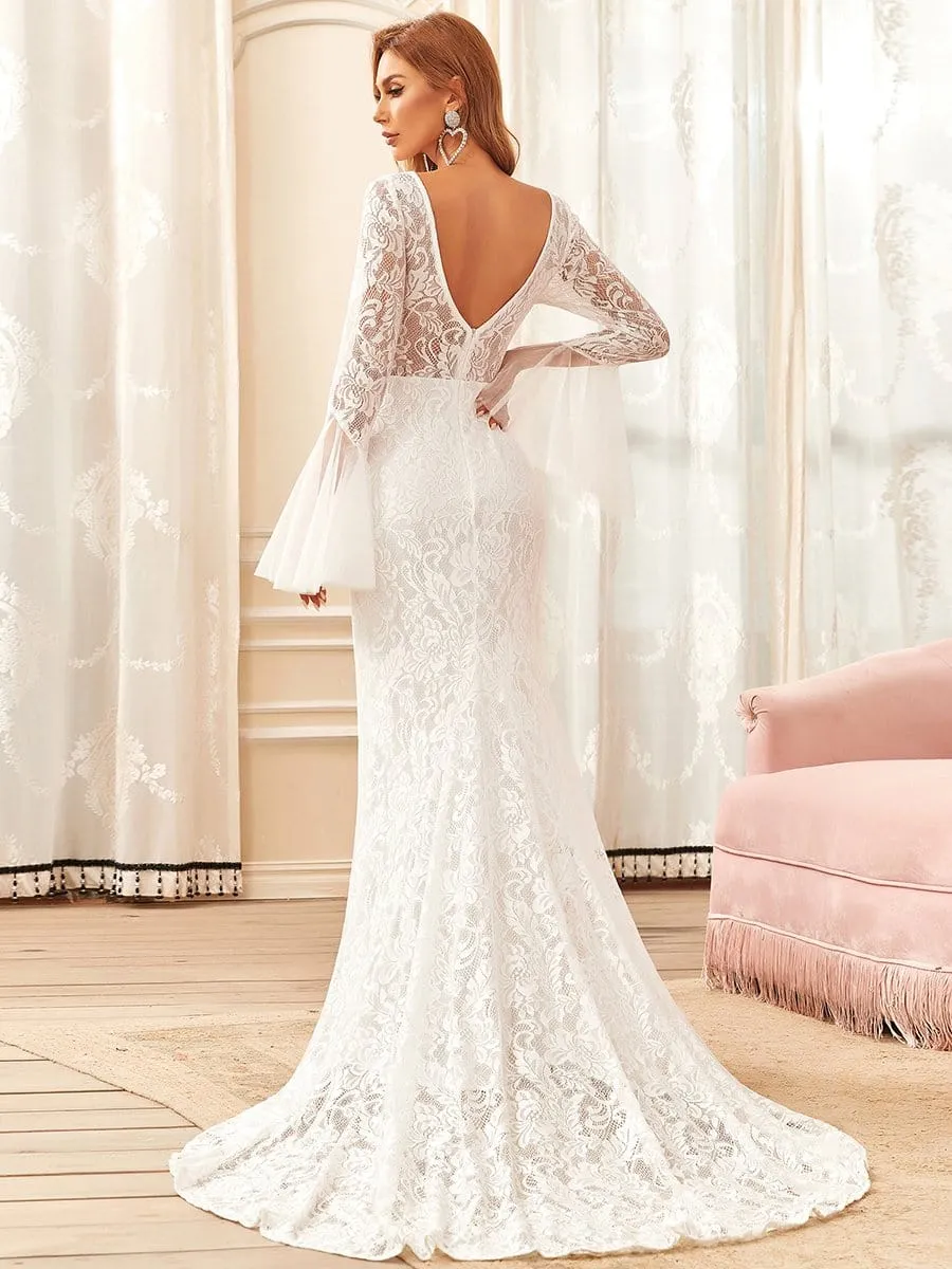 Sweetheart Long Bell Sleeve Mermaid Wedding Dress