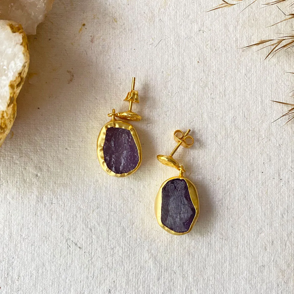 The Spirited One Gold Earrings with Amethyst