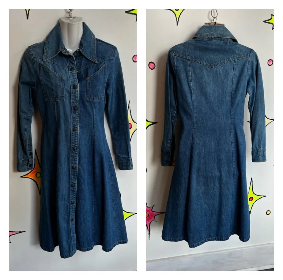 Vintage 70s | Gap Denim Western Snap Dress | Size S/M