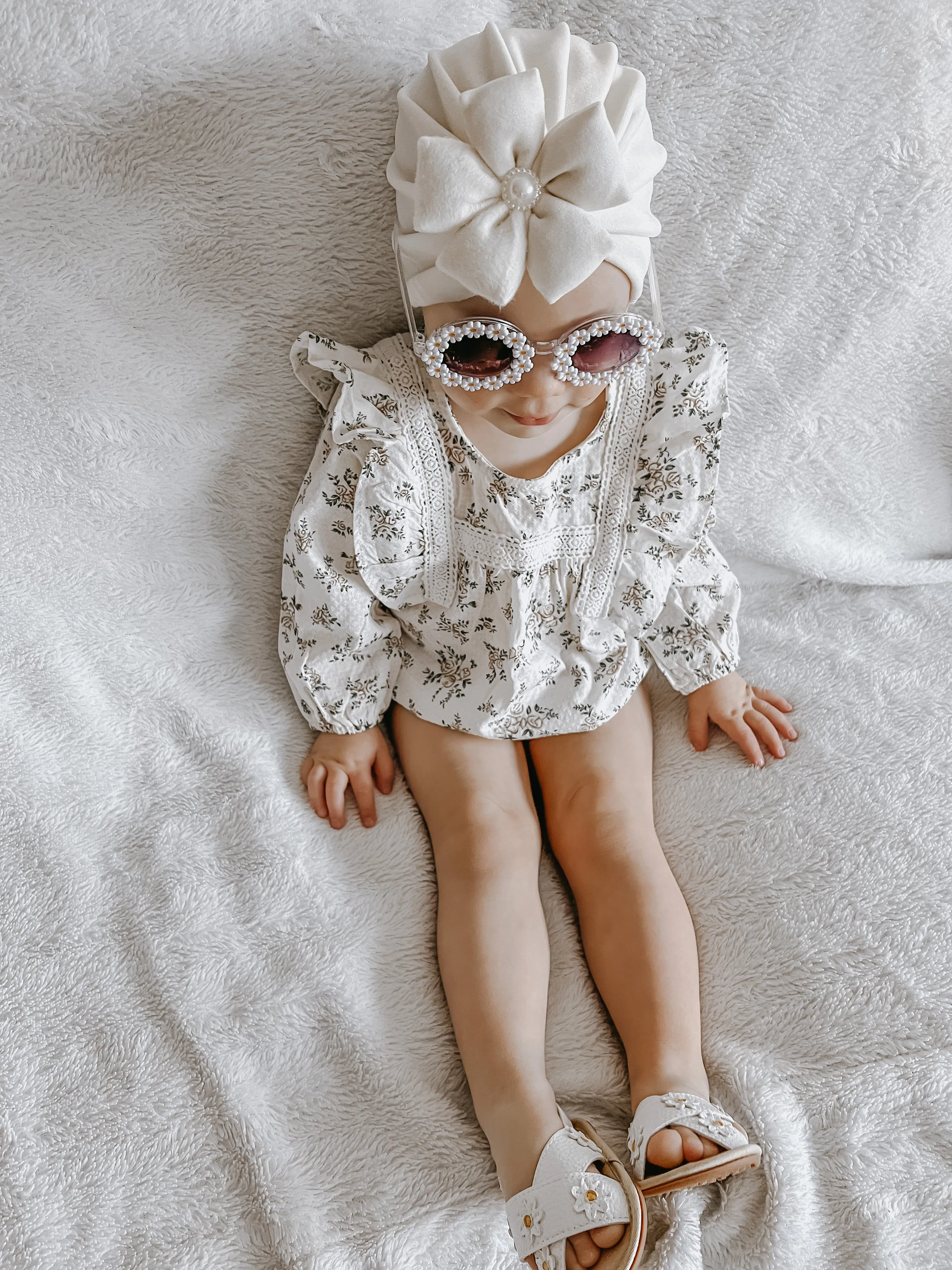 Vintage floral romper and hat set