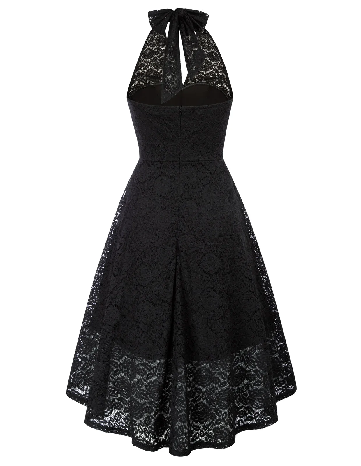 Vintage Halterneck Lace Dress V-Neck High-Low A-Line Dress