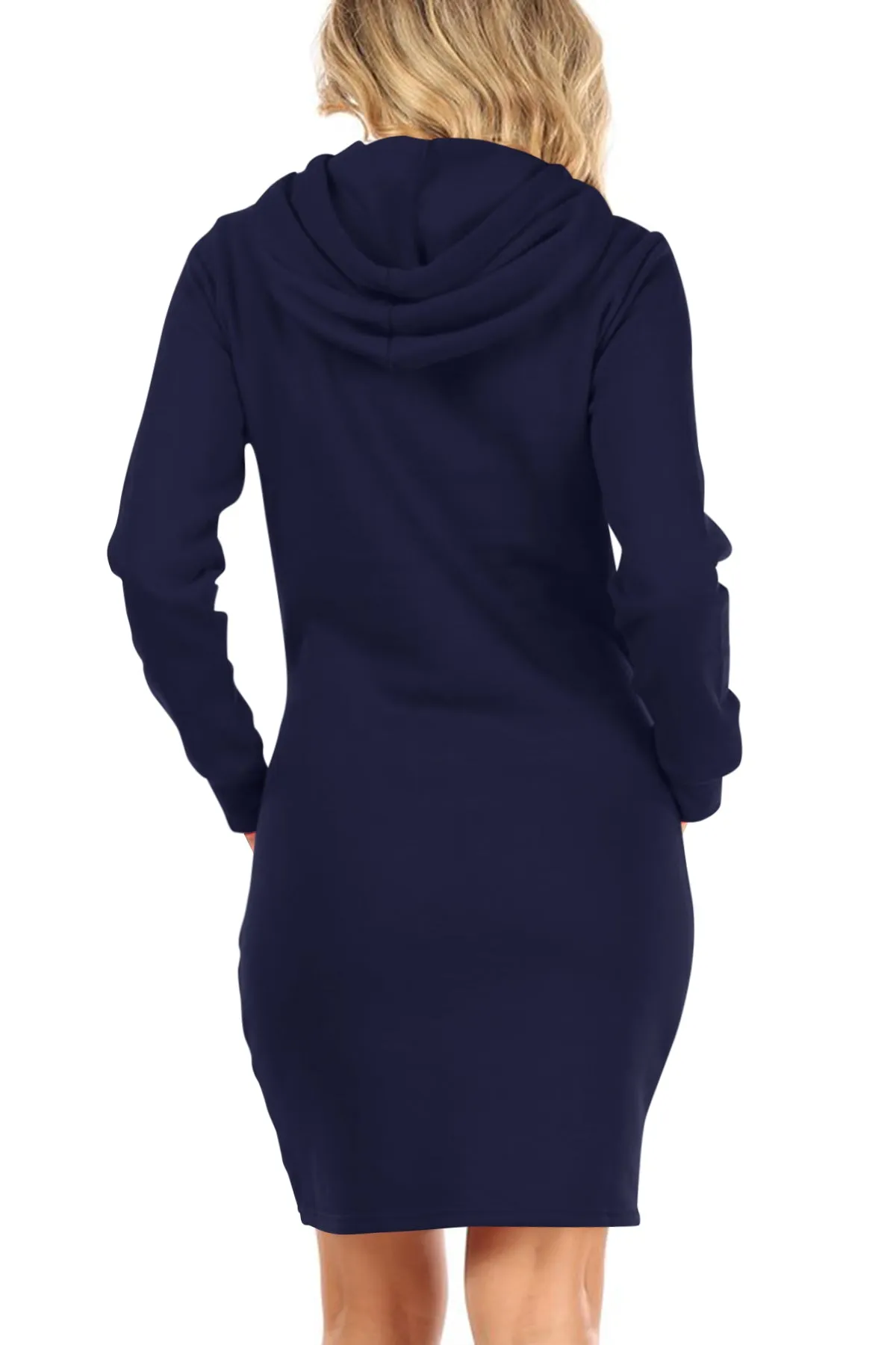 Women's Long Sleeve Fleece Pull On Mini Midi Solid Hooded Dress